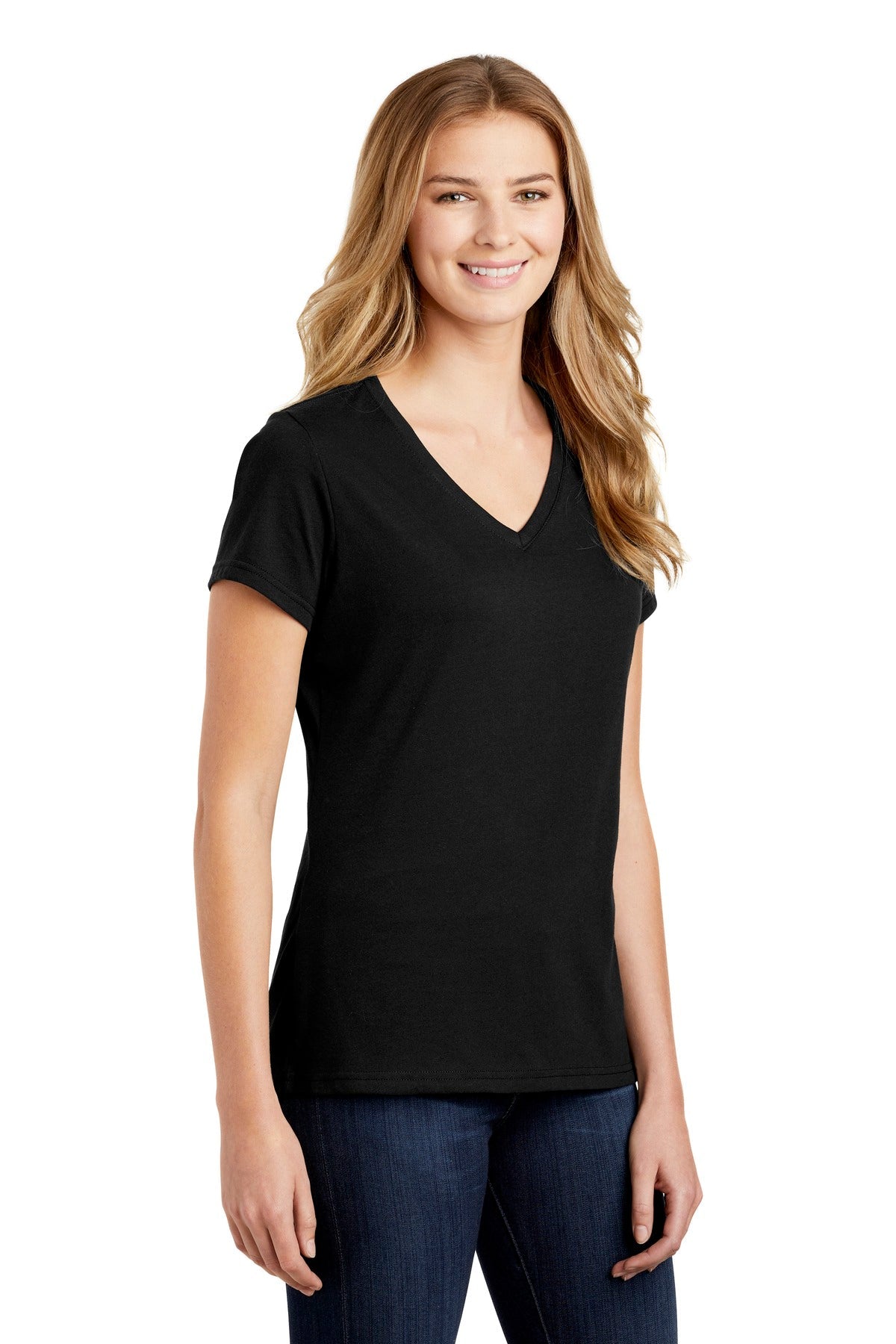 Jet Black Port & Co Women's Fan Favorite Blend V-Neck Tee. LPC455V