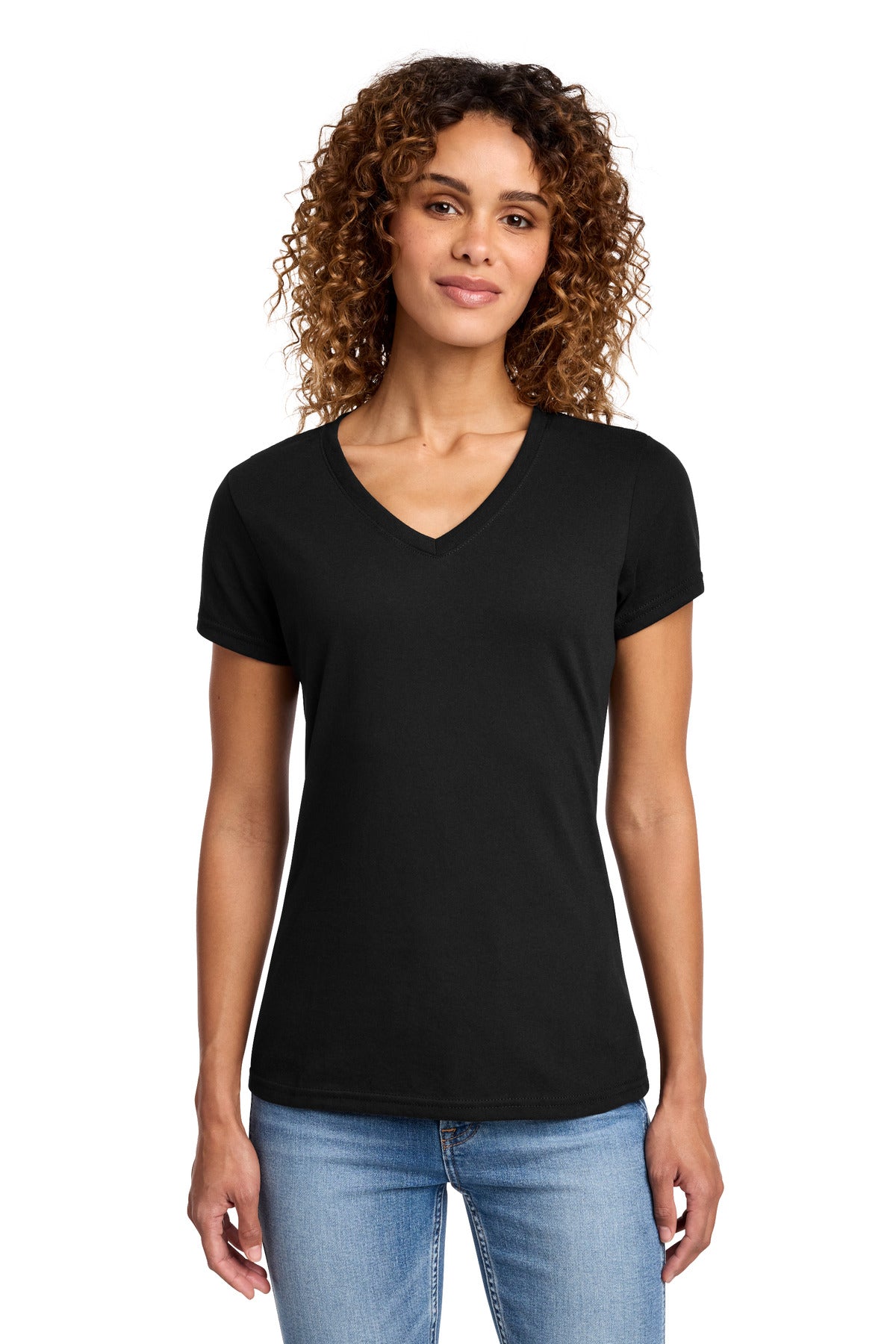 Jet Black Port & Co Women's Fan Favorite Blend V-Neck Tee. LPC455V