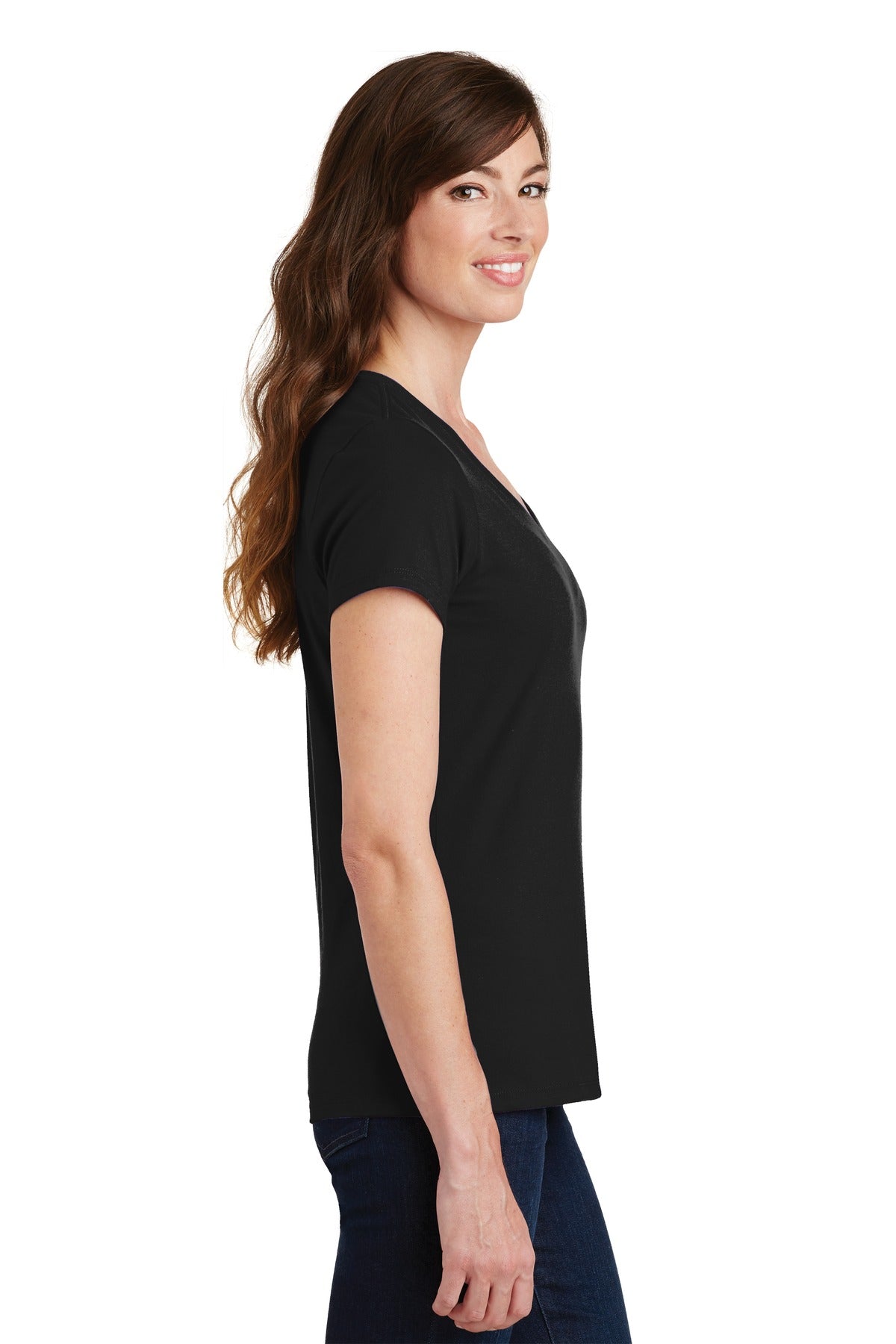 Jet Black Port & Co Women's Fan Favorite V-Neck Tee. LPC450V