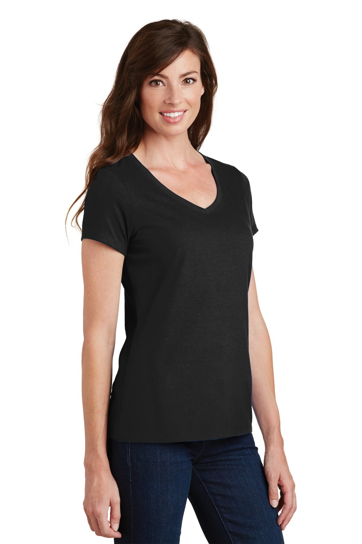 Jet Black Port & Co Women's Fan Favorite V-Neck Tee. LPC450V