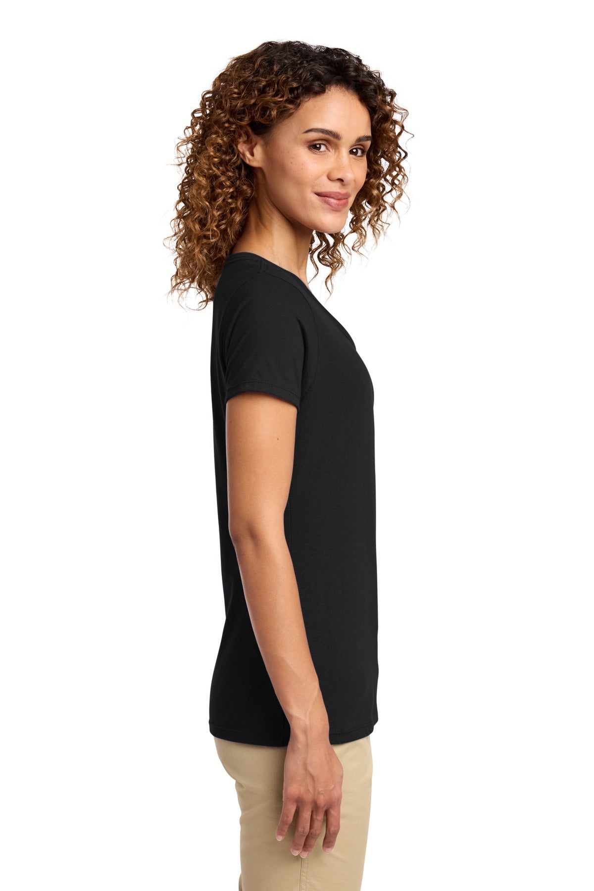 Jet Black Port & Co Women's Fan Favorite V-Neck Tee. LPC450V