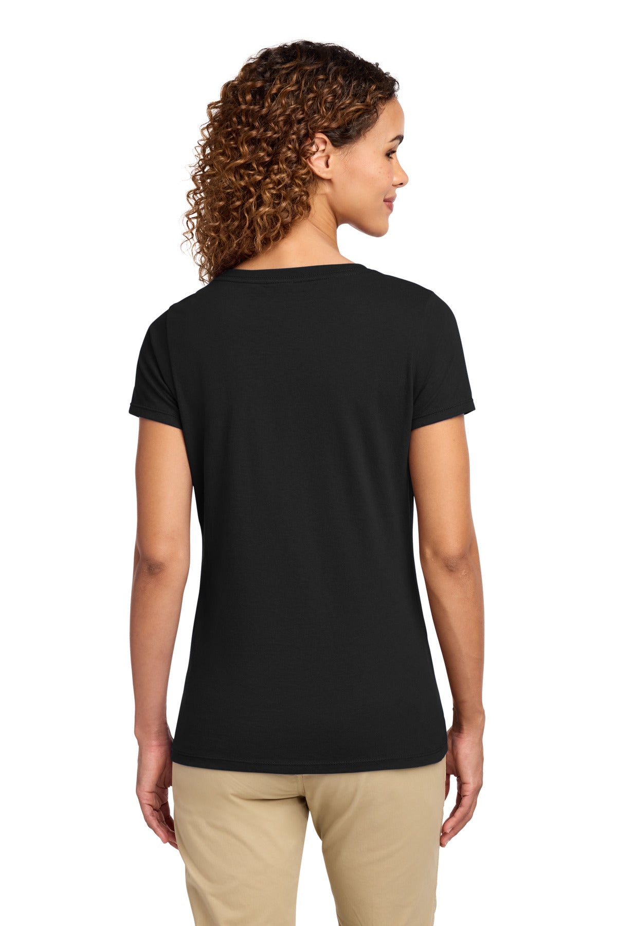 Jet Black Port & Co Women's Fan Favorite V-Neck Tee. LPC450V