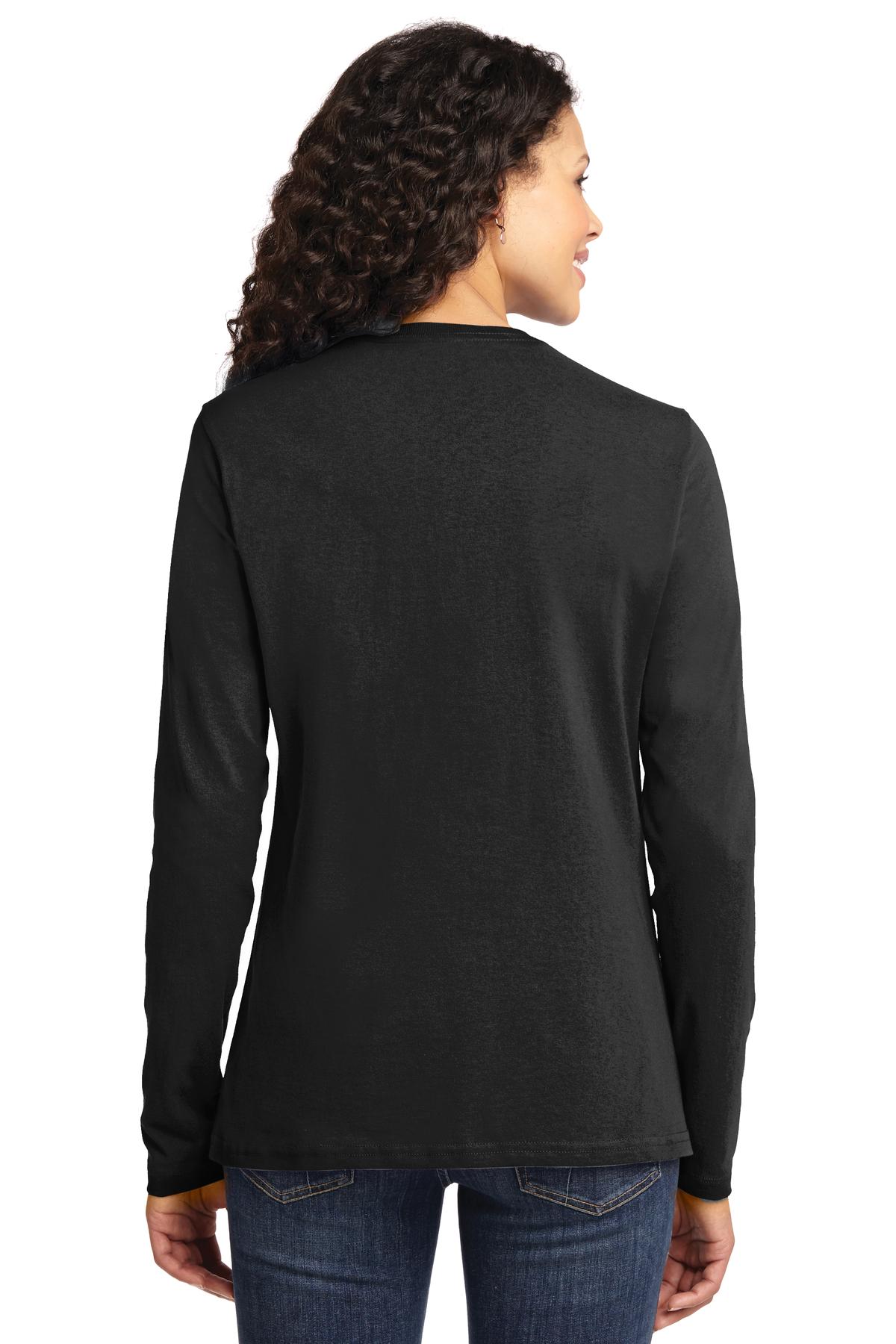 Jet Black Port & Co Women's Long Sleeve Core Cotton Tee. LPC54LS