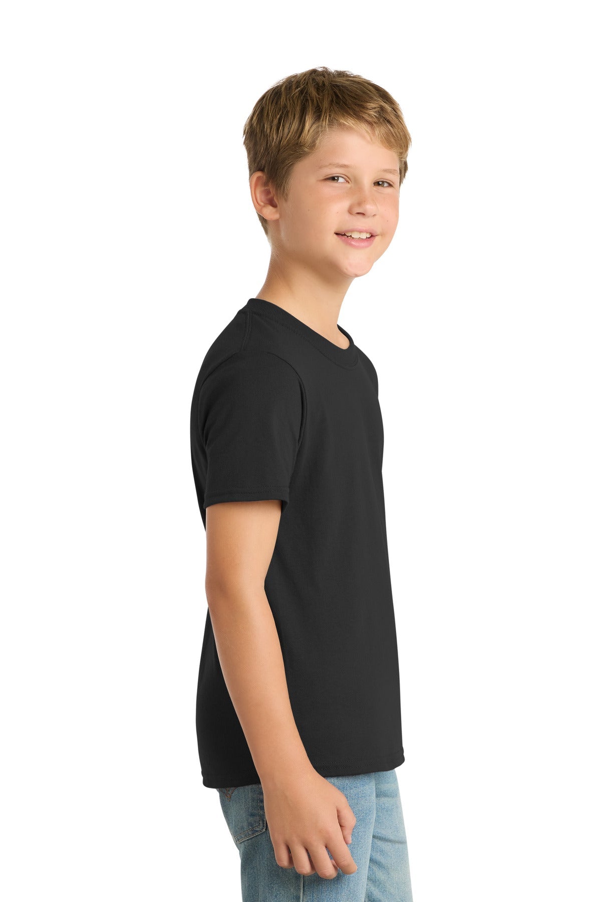 Jet Black Port & Co Youth Core Blend Tee. PC55Y