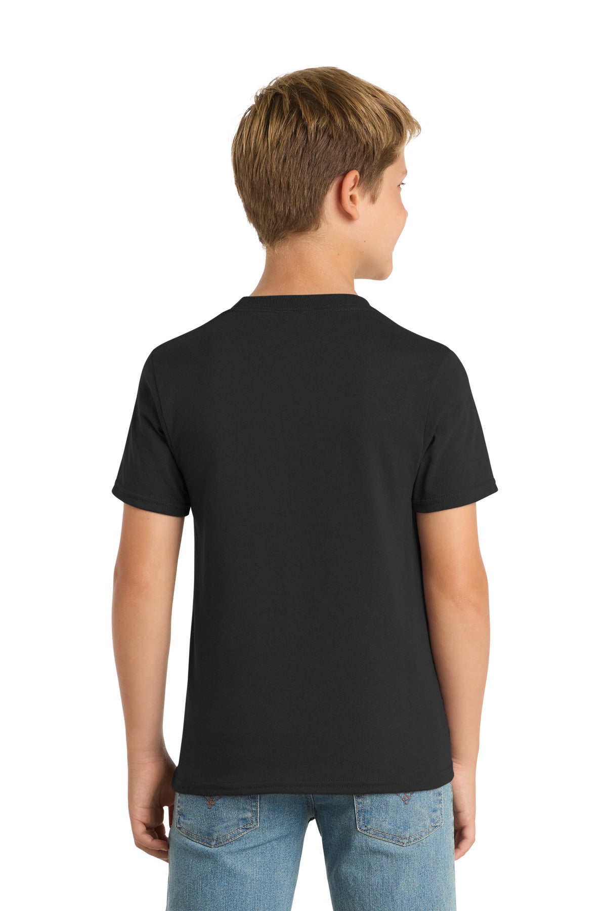 Jet Black Port & Co Youth Core Blend Tee. PC55Y