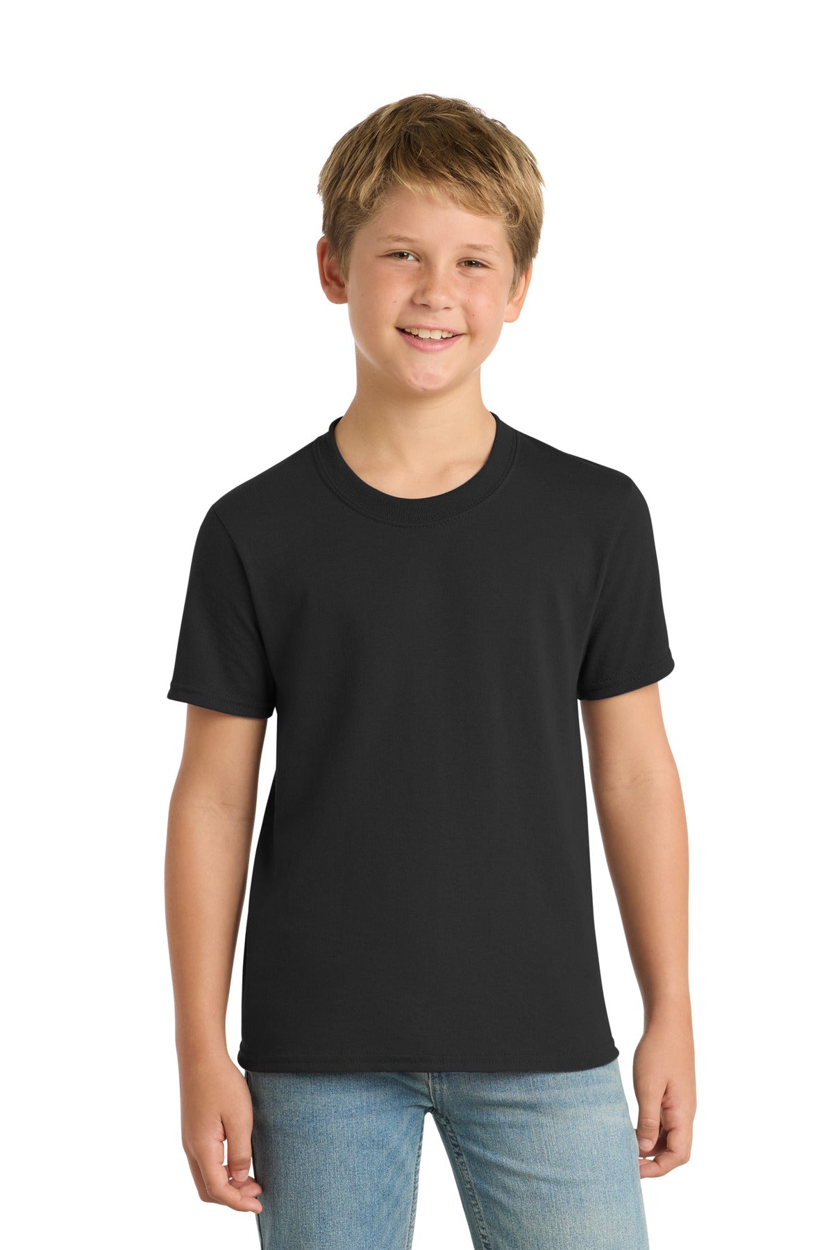 Jet Black Port & Co Youth Core Blend Tee. PC55Y
