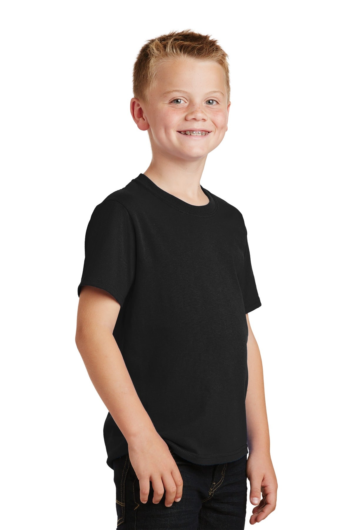 Jet Black Port & Co Youth Core Cotton Tee. PC54Y