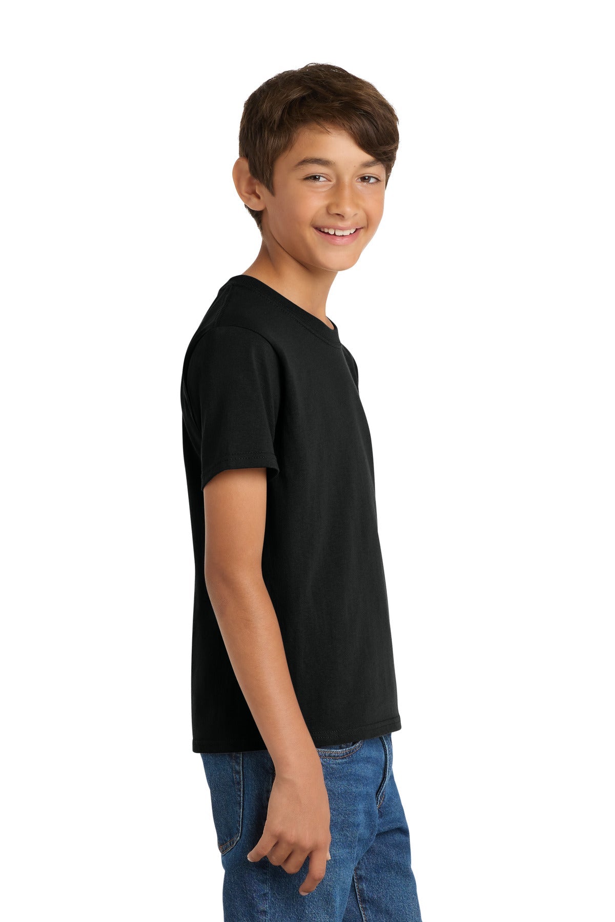 Jet Black Port & Co Youth Core Cotton Tee. PC54Y