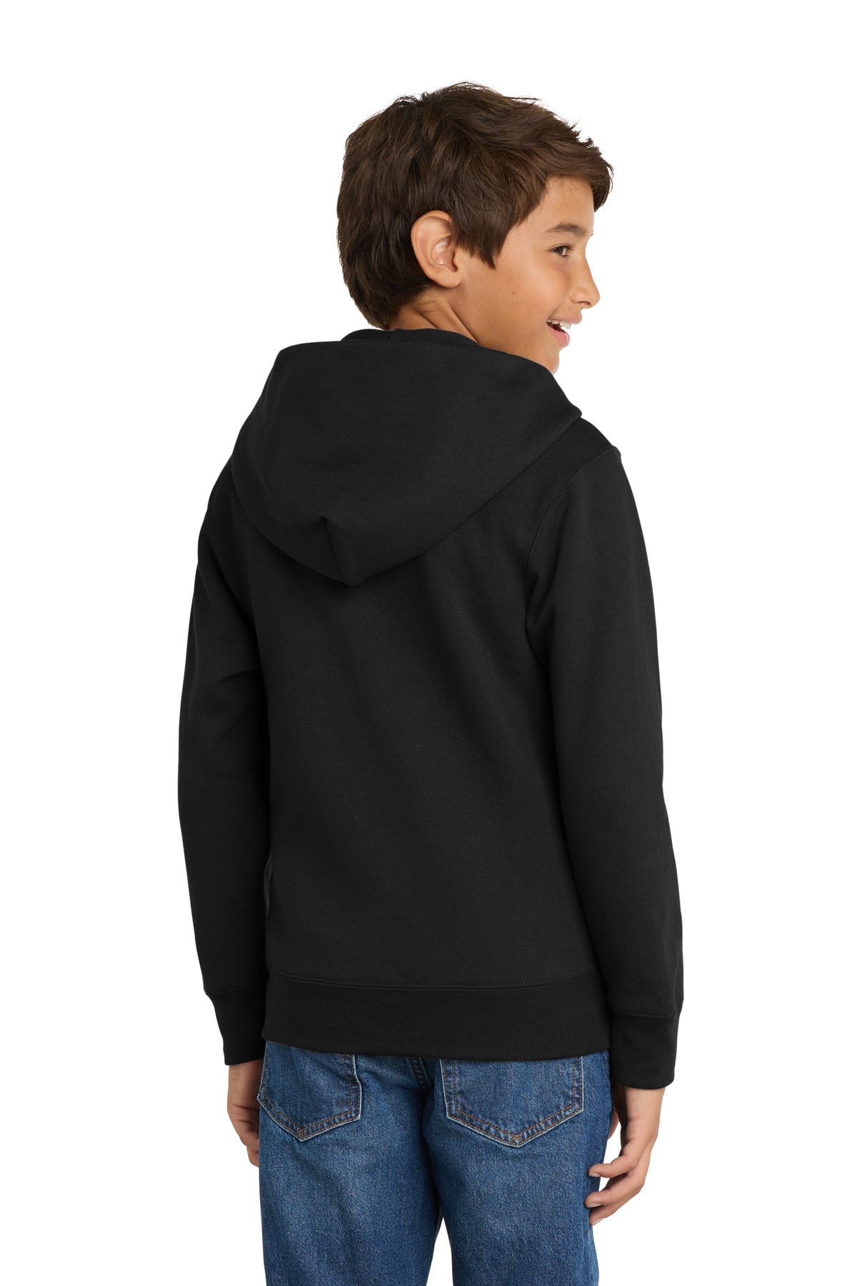Jet Black Port & Co Youth Core Fleece Full-Zip Hooded Sweatshirt. PC90YZH