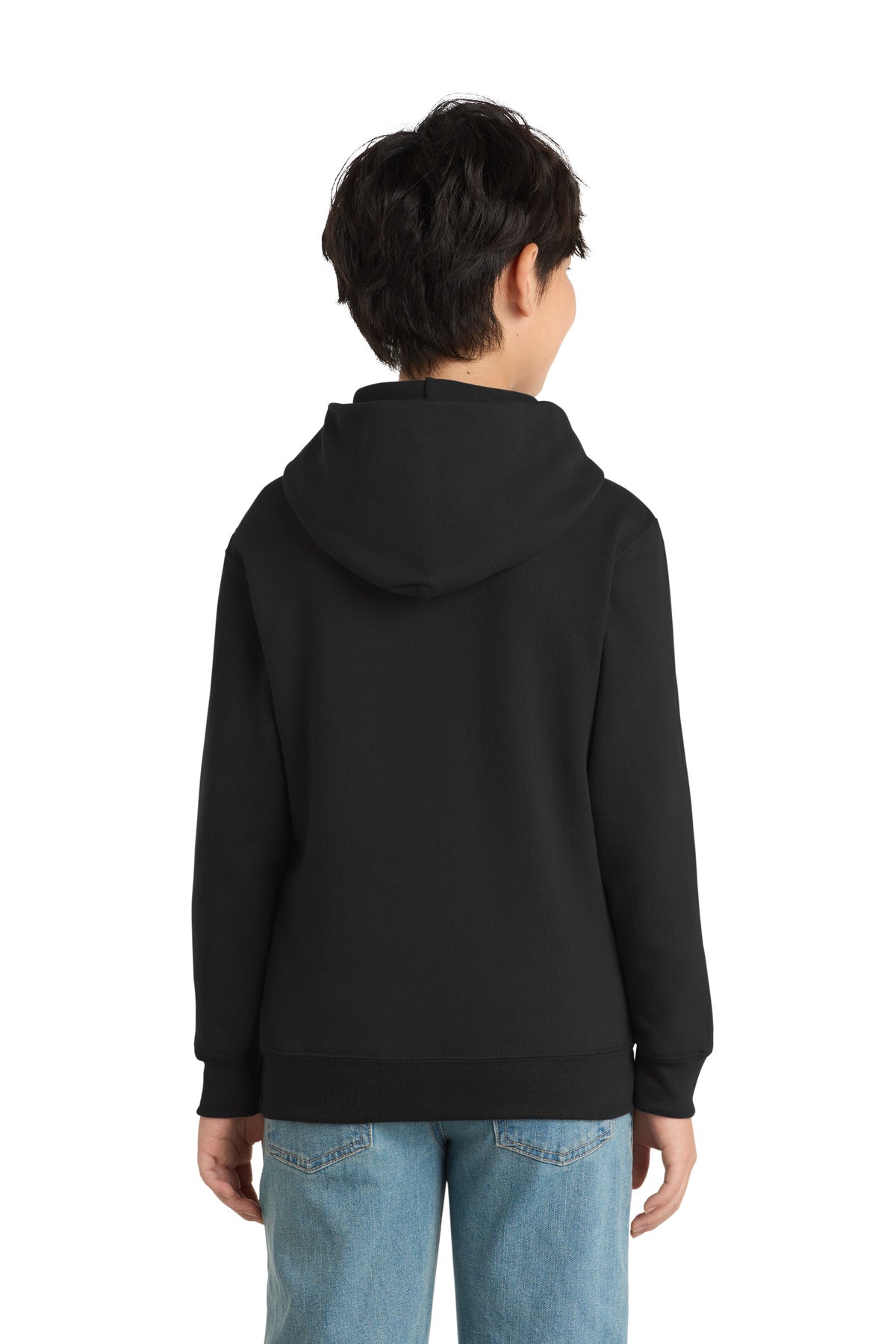 Jet Black Port & Co Youth Core Fleece Pullover Hooded Sweatshirt. PC90YH
