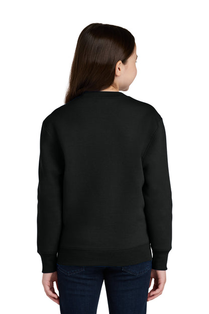 JetBlack Port & Co Youth Core Fleece Crewneck Pocket Sweatshirt PC78YPKT