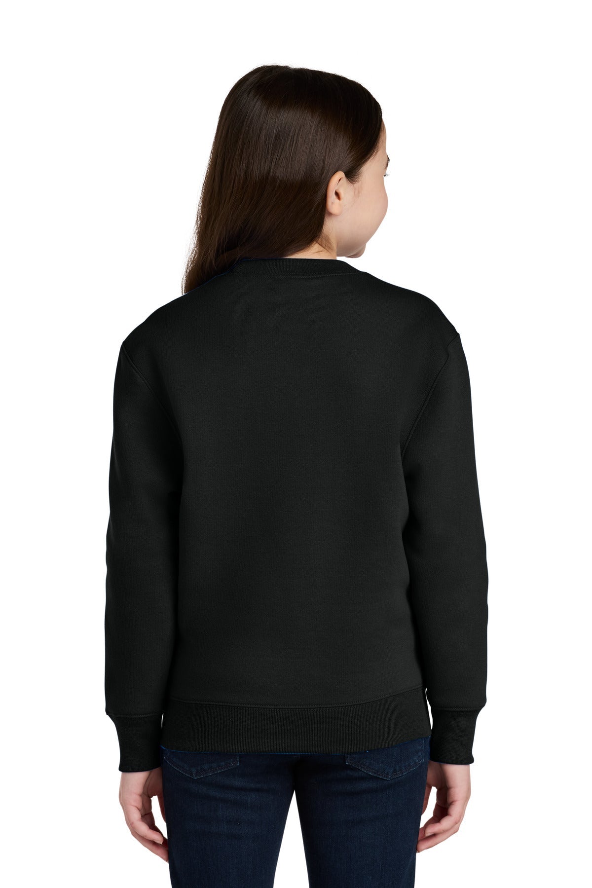 JetBlack Port & Co Youth Core Fleece Crewneck Pocket Sweatshirt PC78YPKT