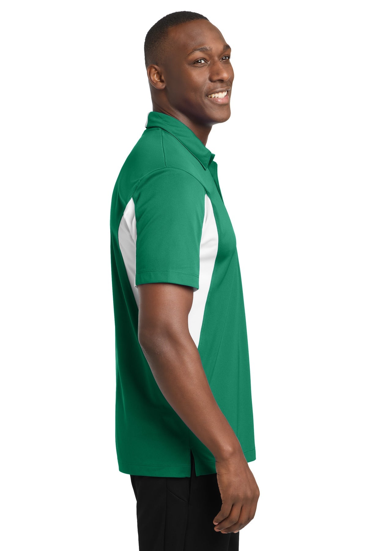 Kelly Gr/White Sport-Tek Side Blocked Micropique Sport-Wick Polo. ST655