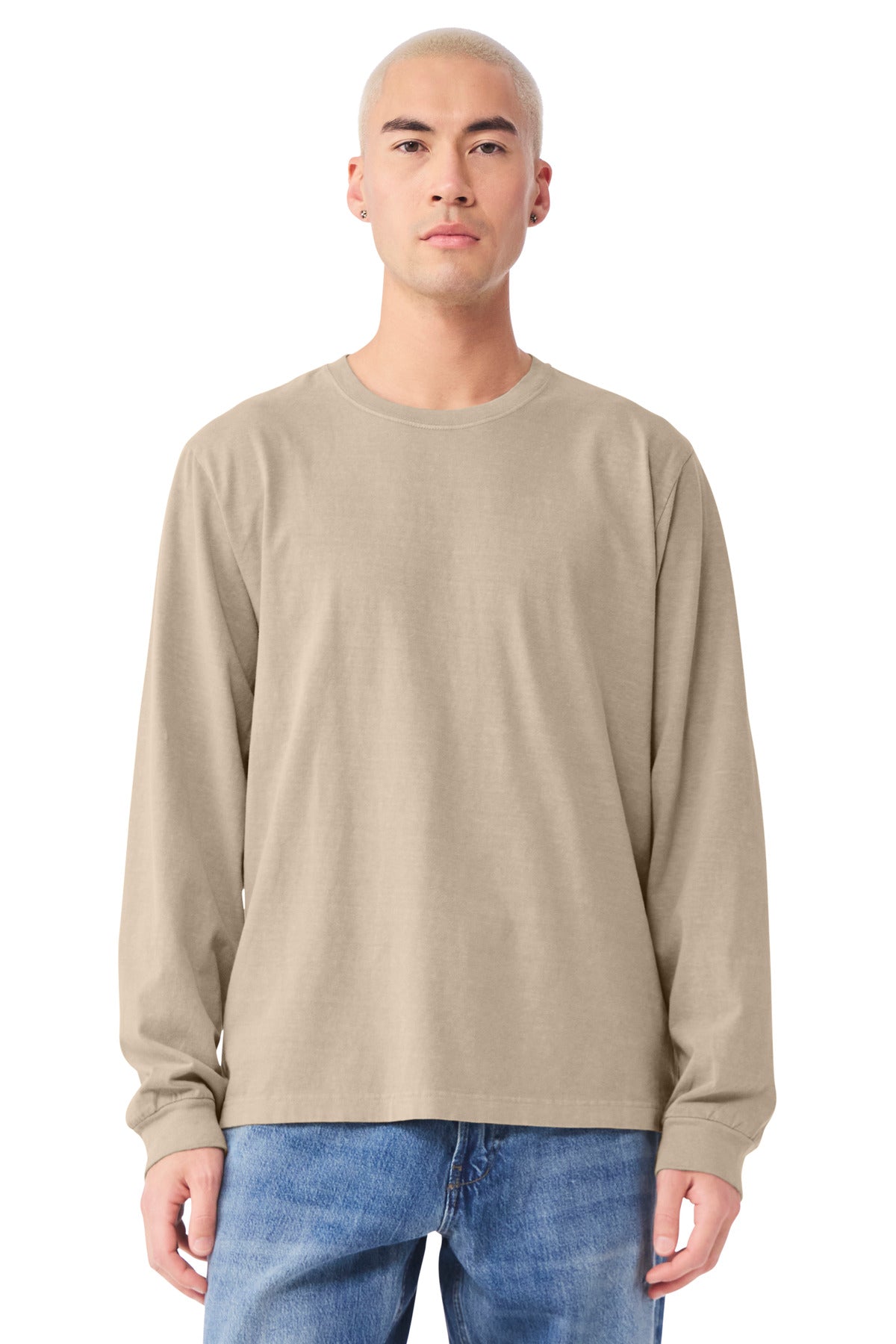 Khaki BELLA+CANVAS Unisex Heavyweight Garment-Dyed Long Sleeve Tee BC4851GD