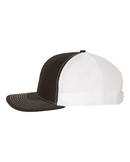 Left View of Black/ White Snapback Trucker Cap - 112