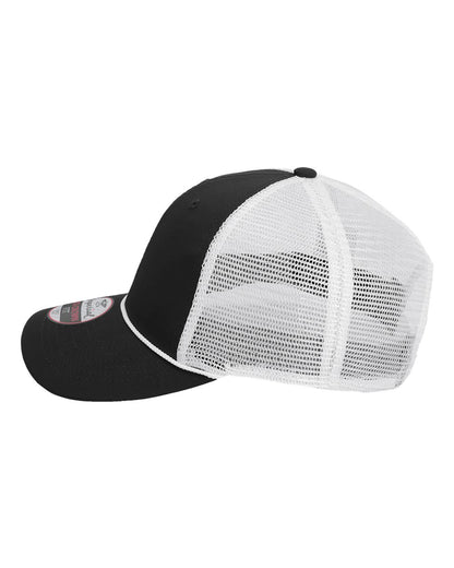 Left View of Black/ White The Night Owl Performance Rope Cap - 7055