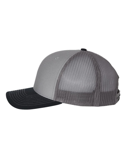 Left View of Grey/ Charcoal/ Navy Snapback Trucker Cap - 112