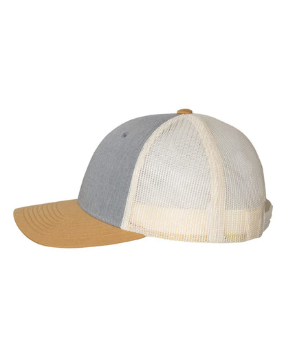 Left View of Heather Grey/ Birch/ Amber Gold Low Pro Trucker Cap - 115