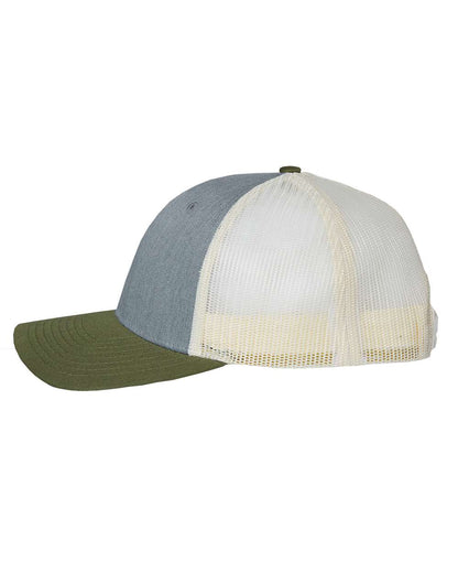 Left View of Heather Grey/ Birch/ Army Low Pro Trucker Cap - 115