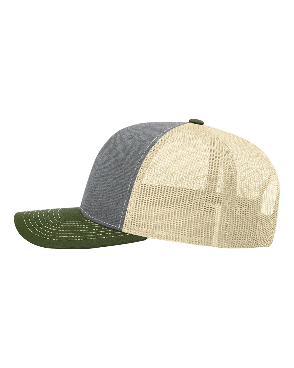 Left View of Heather Grey/ Birch/ Army Olive Snapback Trucker Cap - 112