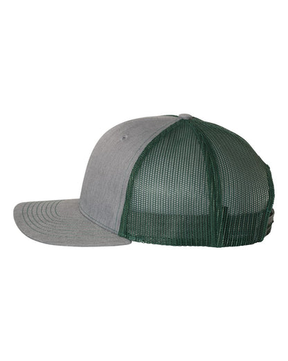 Left View of Heather Grey/ Dark Green Snapback Trucker Cap - 112
