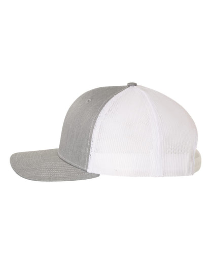 Left View of Heather Grey/ White Snapback Trucker Cap - 112
