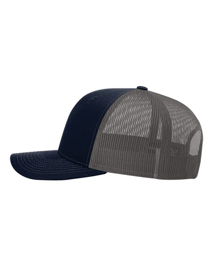 Left View of Navy/ Charcoal Snapback Trucker Cap - 112