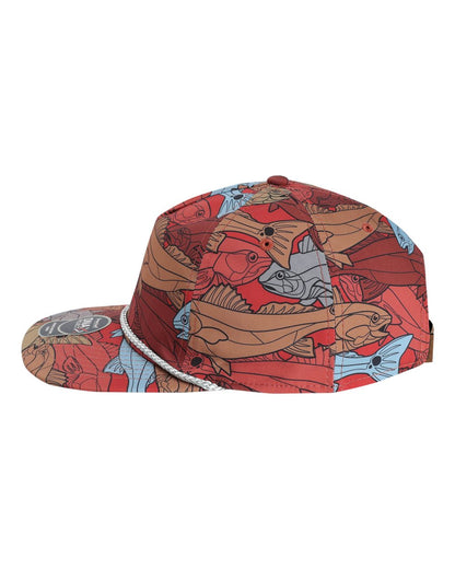 Left View of Red/ Tan The Golden Hour Cap - DNA014