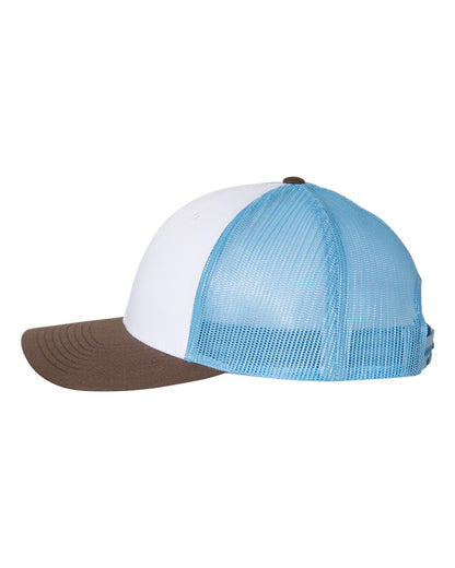 Left View of White/ Columbia Blue/ Brown Low Pro Trucker Cap - 115