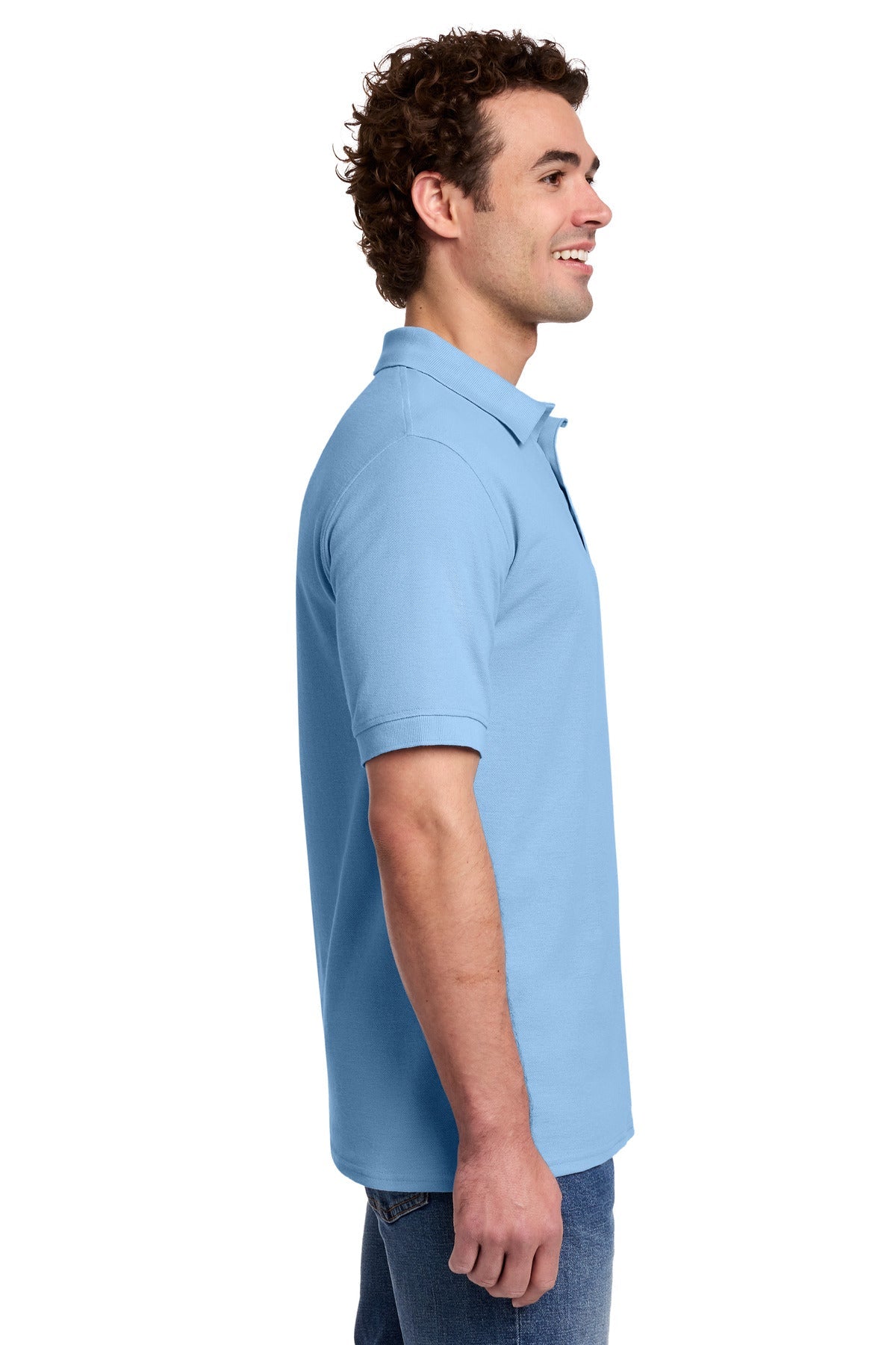 Light Blue Port & Co Core Blend Pique Polo. KP155