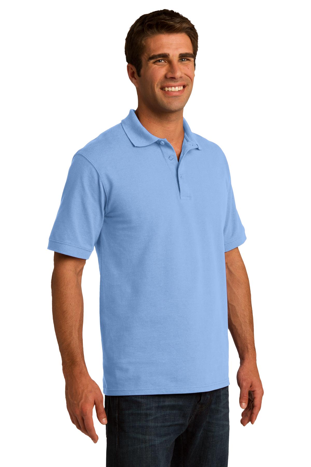 Light Blue Port & Co Core Blend Pique Polo. KP155