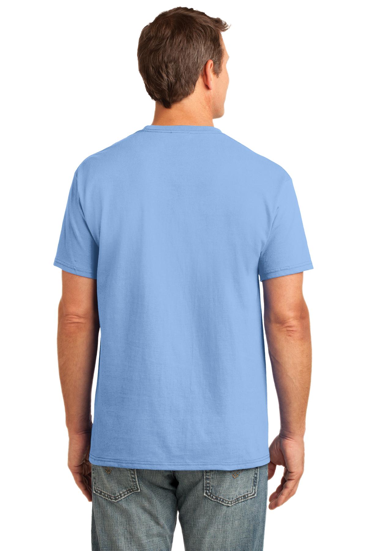 Light Blue Port & Co Core Cotton Pocket Tee. PC54P