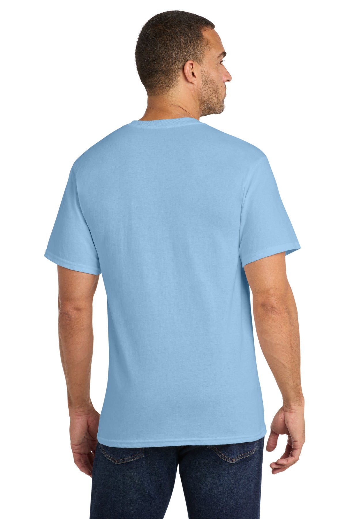 Light Blue Port & Co Core Cotton Pocket Tee. PC54P