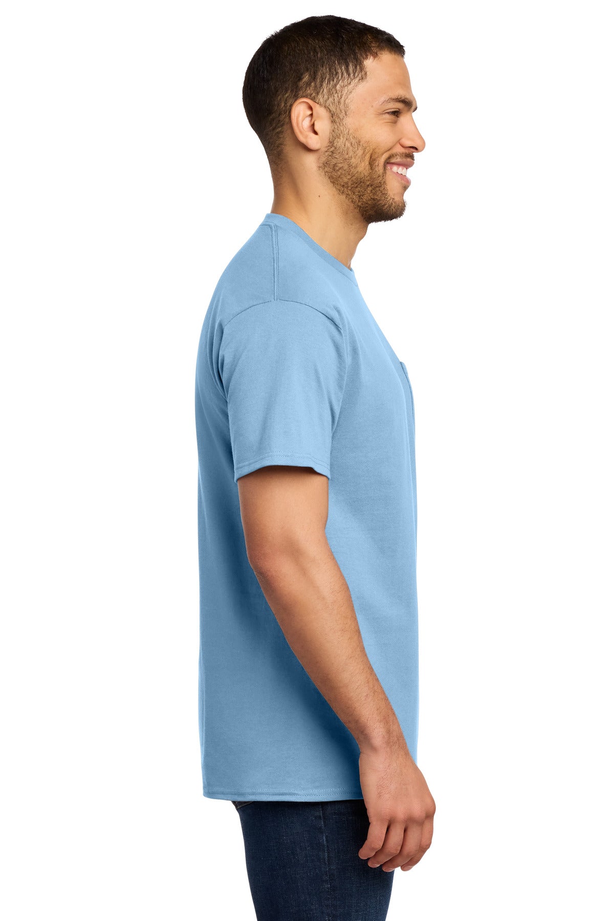 Light Blue Port & Co Essential Pocket Tee. PC61P