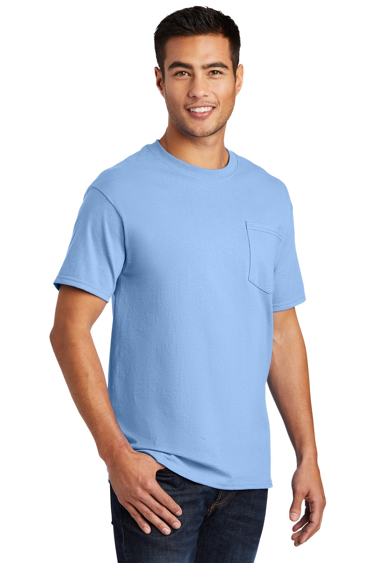 Light Blue Port & Co Essential Pocket Tee. PC61P