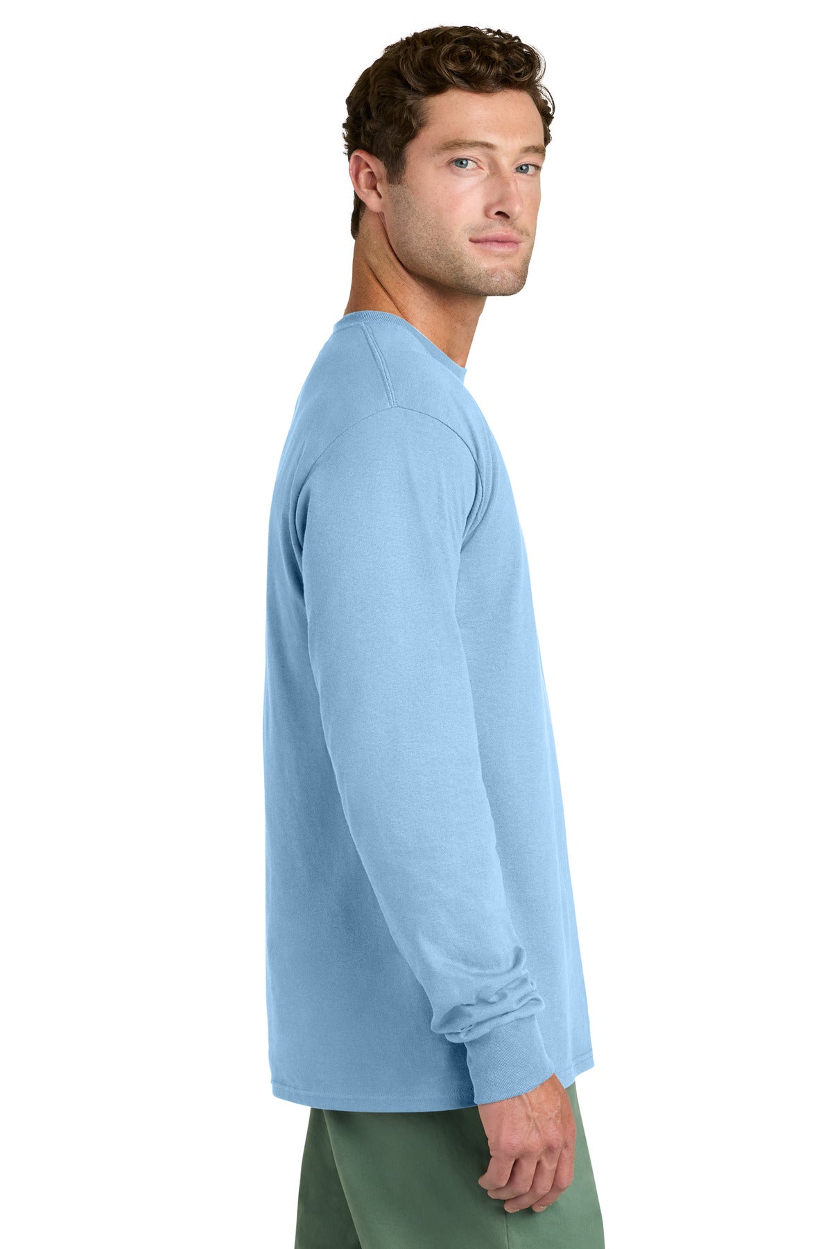 Light Blue Port & Co Long Sleeve Core Cotton Tee. PC54LS