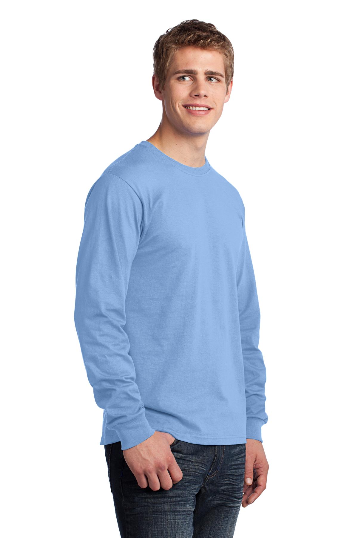 Light Blue Port & Co Long Sleeve Core Cotton Tee. PC54LS