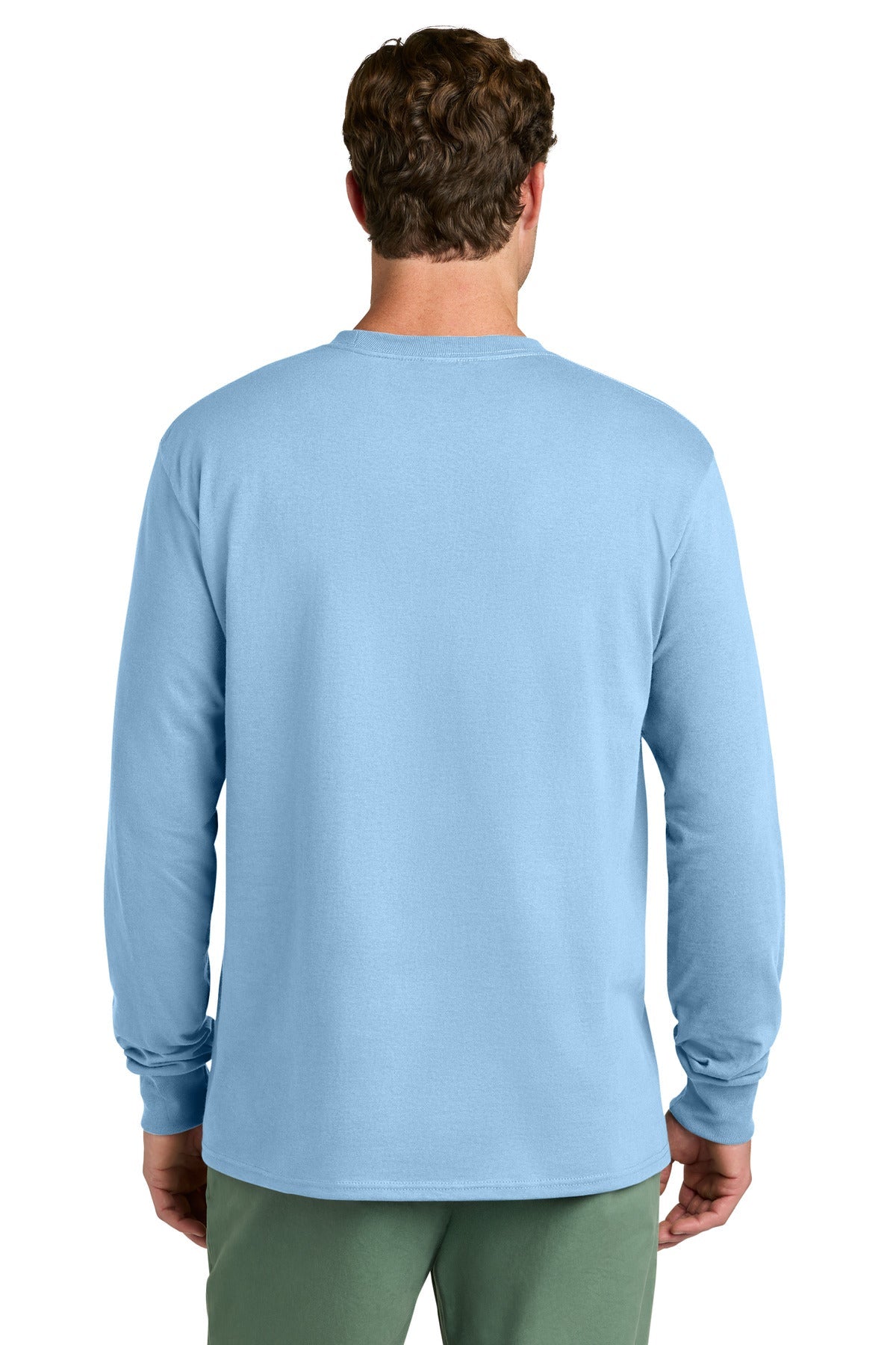 Light Blue Port & Co Long Sleeve Core Cotton Tee. PC54LS