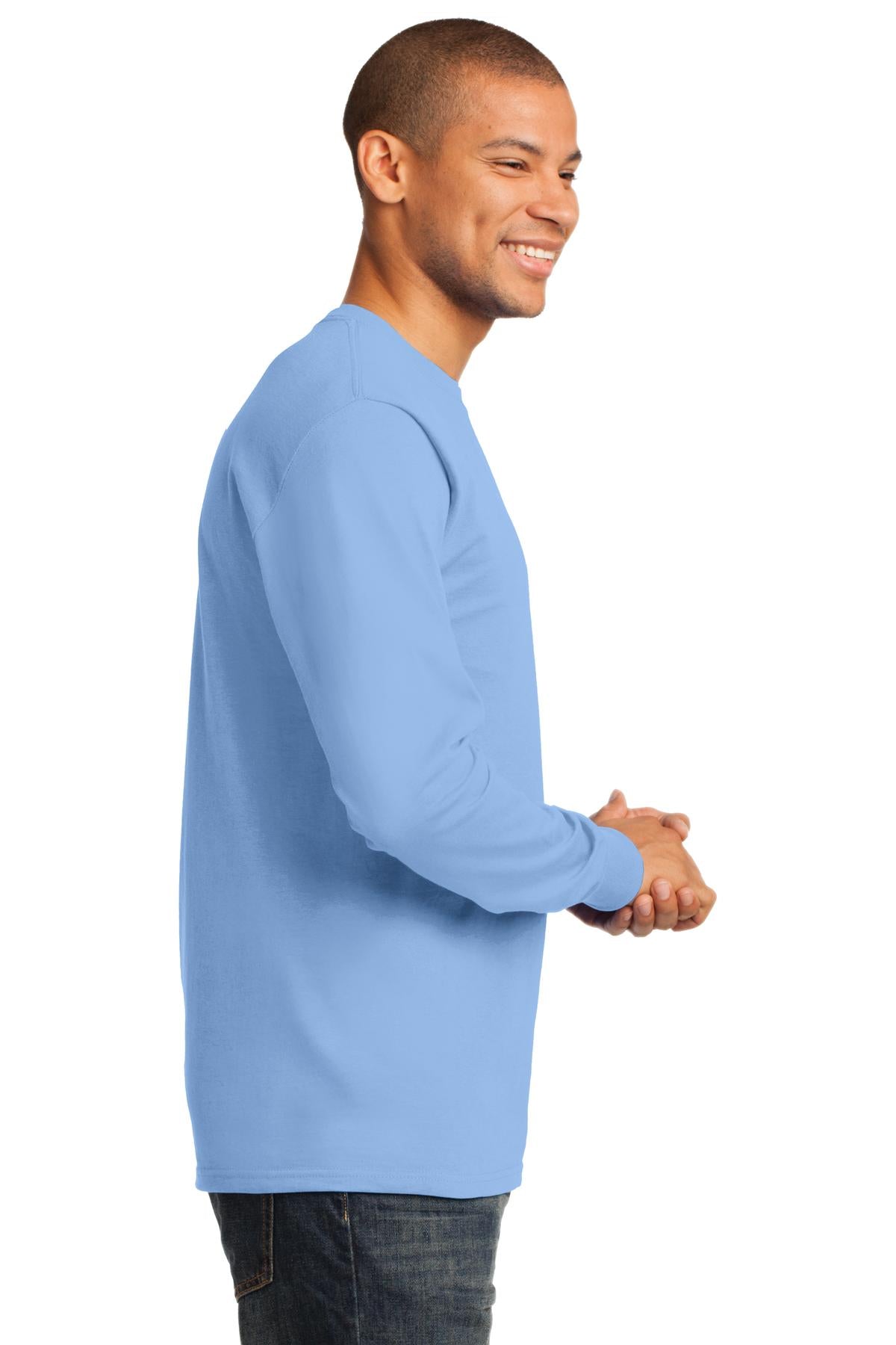 Light Blue Port & Co Long Sleeve Essential Tee. PC61LS