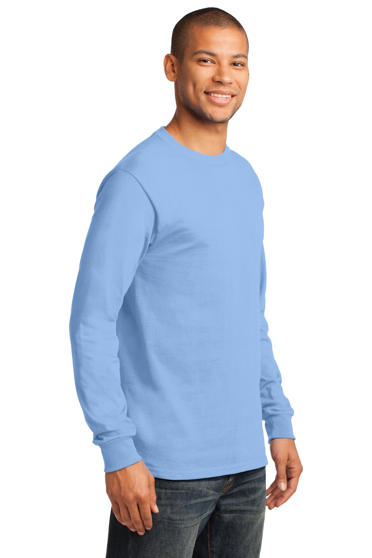 Light Blue Port & Co Long Sleeve Essential Tee. PC61LS
