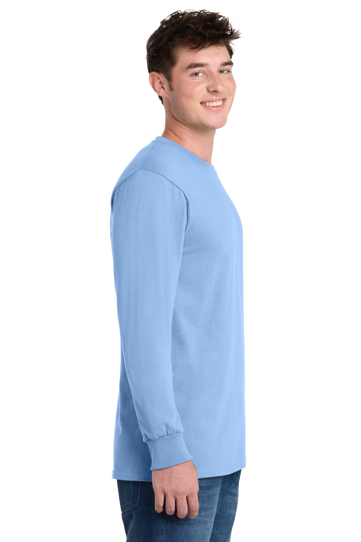 Light Blue Port & Co Long Sleeve Essential Tee. PC61LS