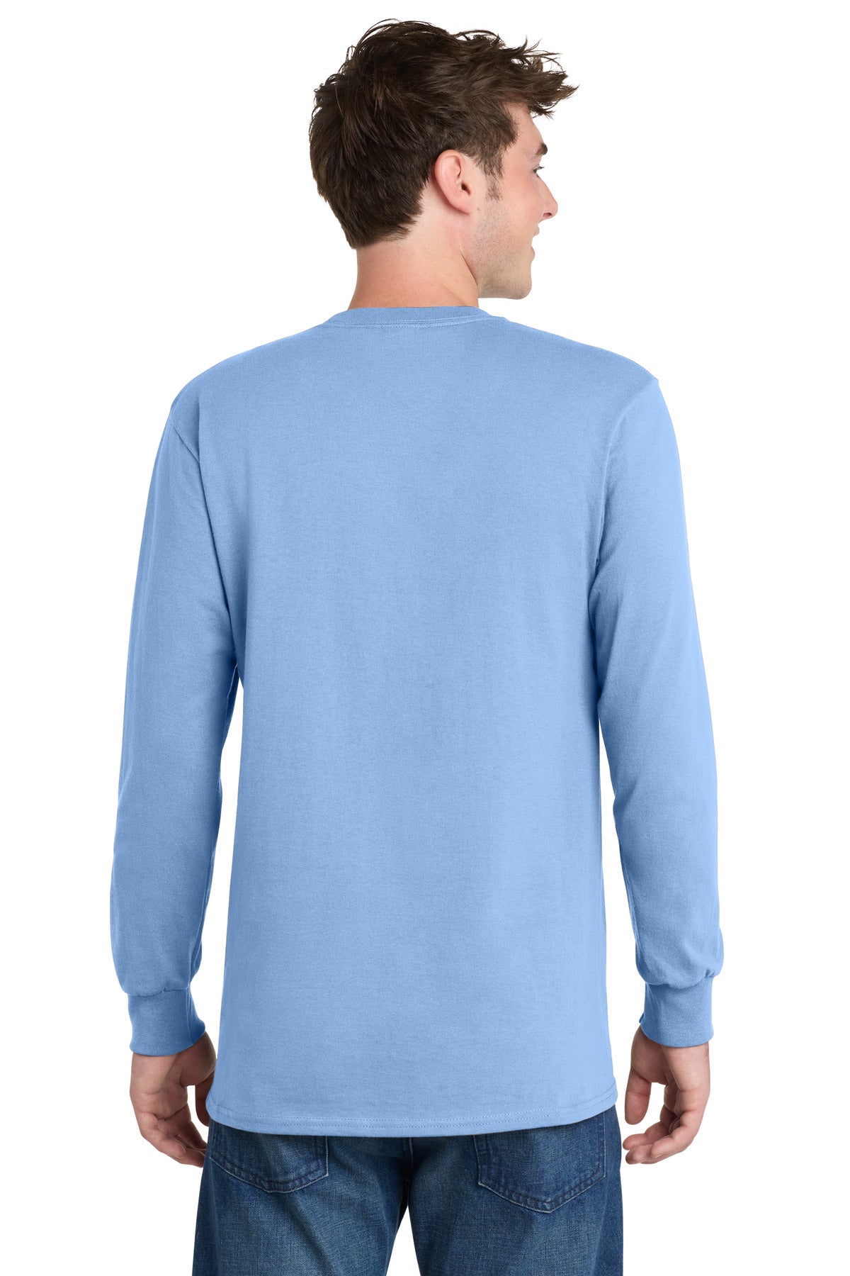 Light Blue Port & Co Long Sleeve Essential Tee. PC61LS