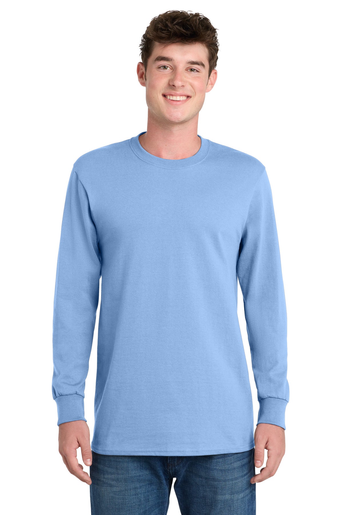 Light Blue Port & Co Long Sleeve Essential Tee. PC61LS
