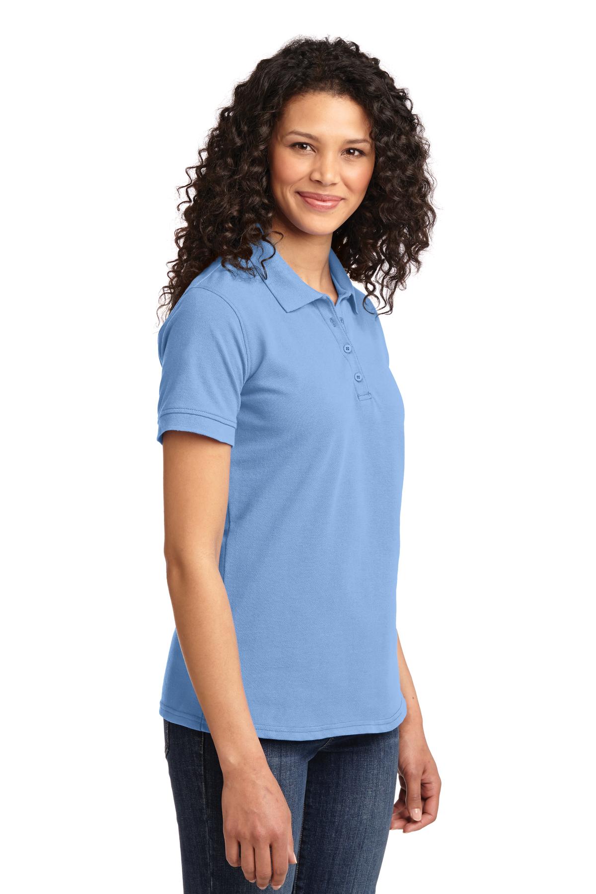 Light Blue Port & Co Women's Core Blend Pique Polo. LKP155