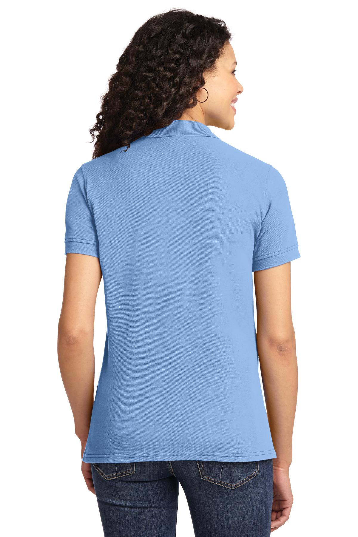 Light Blue Port & Co Women's Core Blend Pique Polo. LKP155