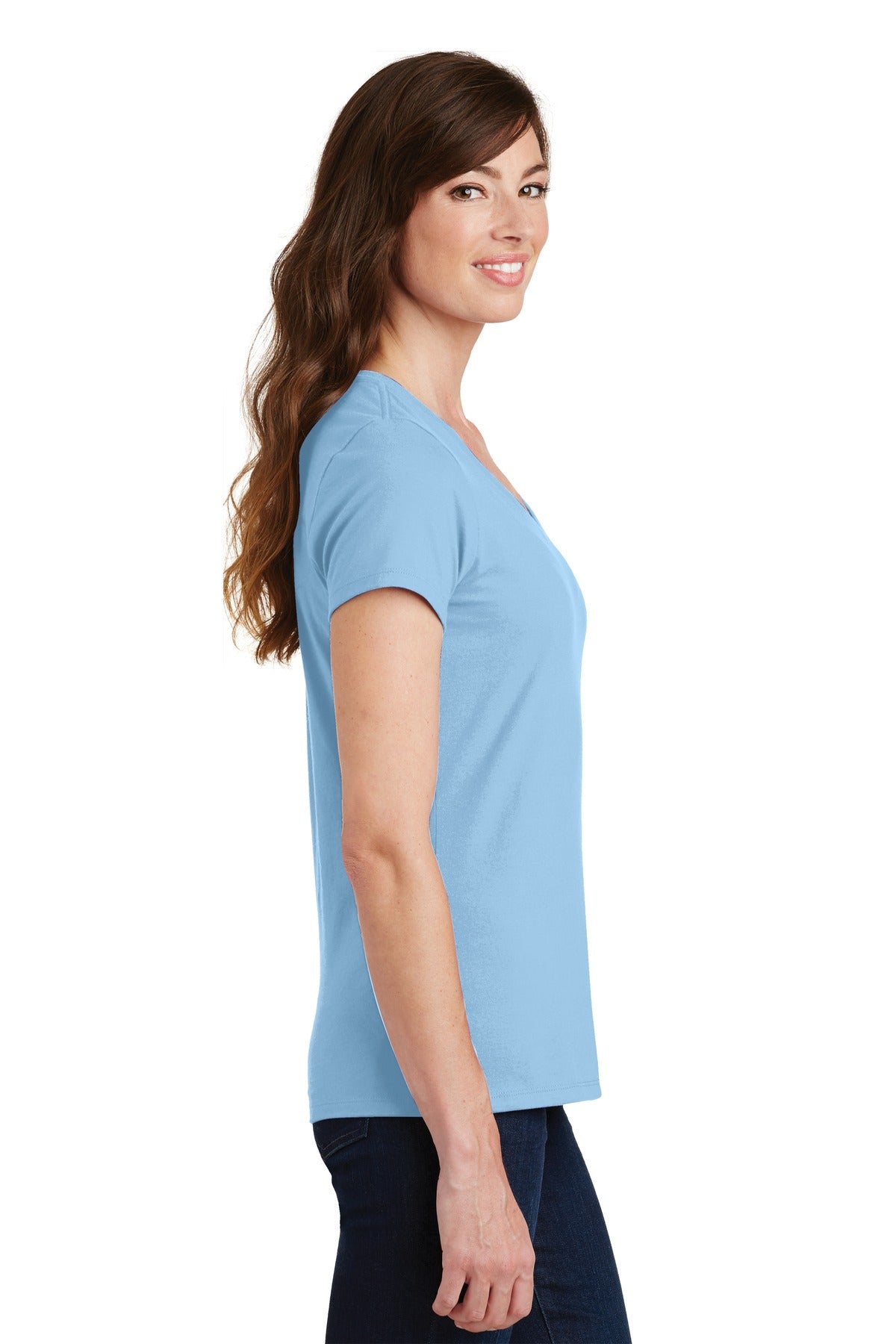 Light Blue Port & Co Women's Fan Favorite V-Neck Tee. LPC450V