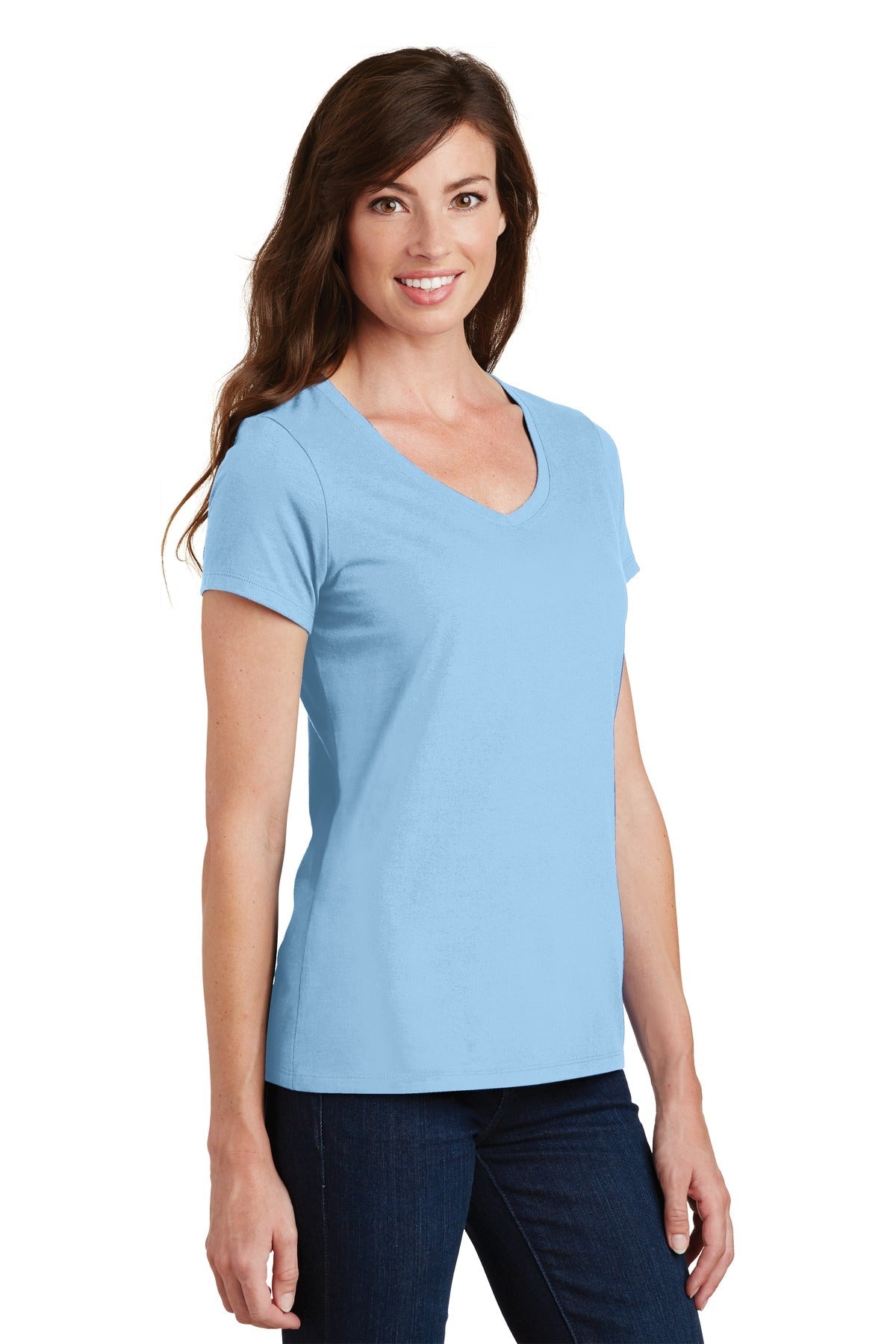 Light Blue Port & Co Women's Fan Favorite V-Neck Tee. LPC450V