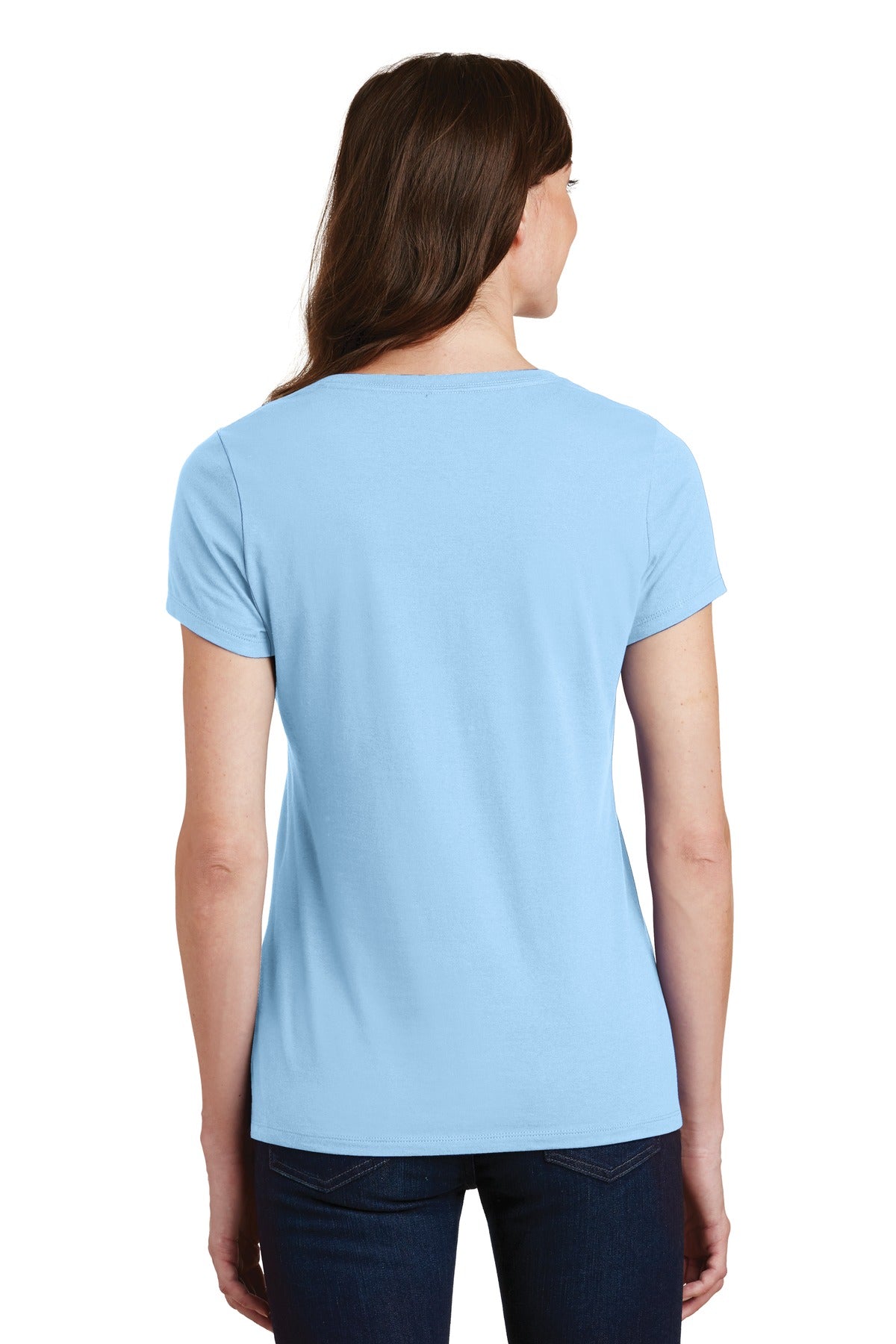 Light Blue Port & Co Women's Fan Favorite V-Neck Tee. LPC450V