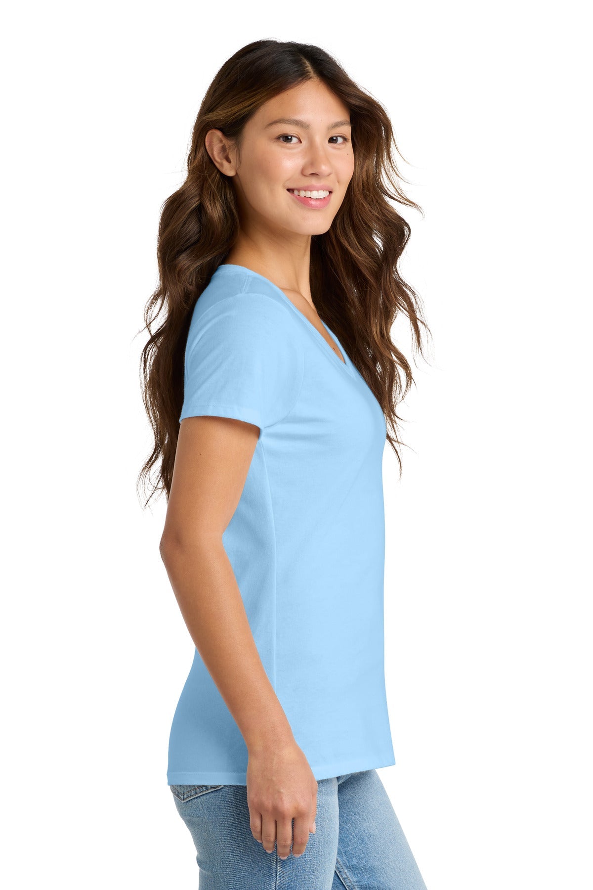 Light Blue Port & Co Women's Fan Favorite V-Neck Tee. LPC450V