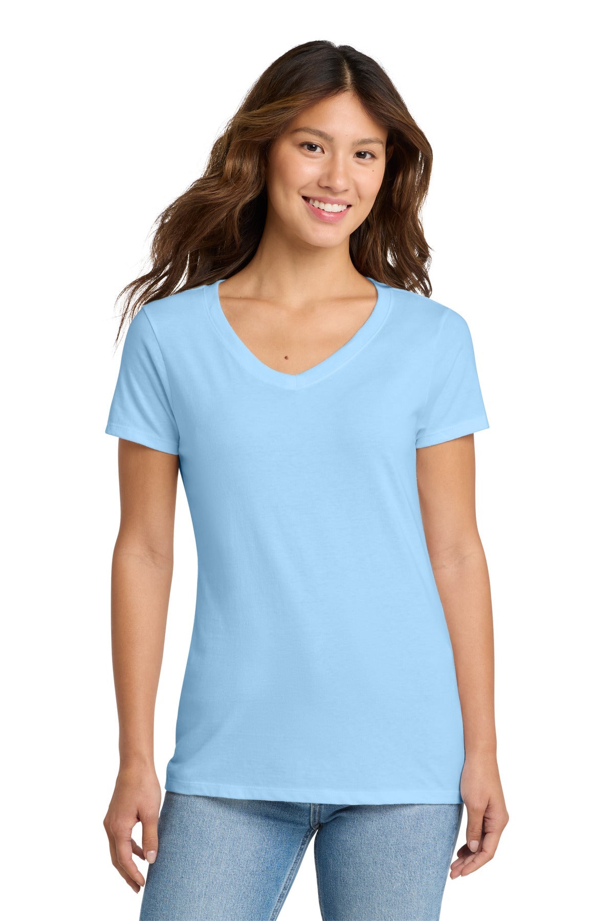 Light Blue Port & Co Women's Fan Favorite V-Neck Tee. LPC450V